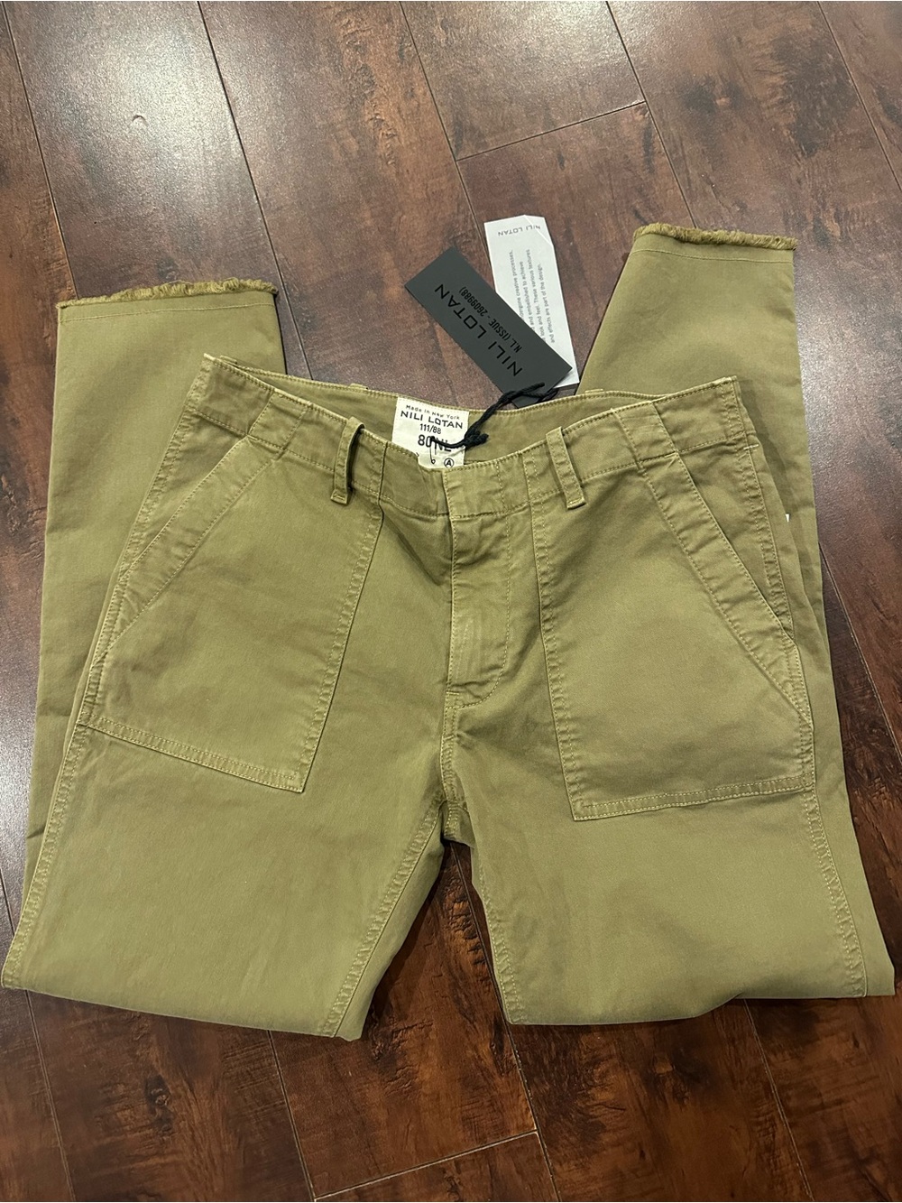 NWT Nili Lotan Jenna Pant Olive Green utility patch pocket size 4